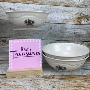 PFALTZGRAFF Christmas RED RIBBON Stoneware Soup Cereal Bowls Holiday Set 3